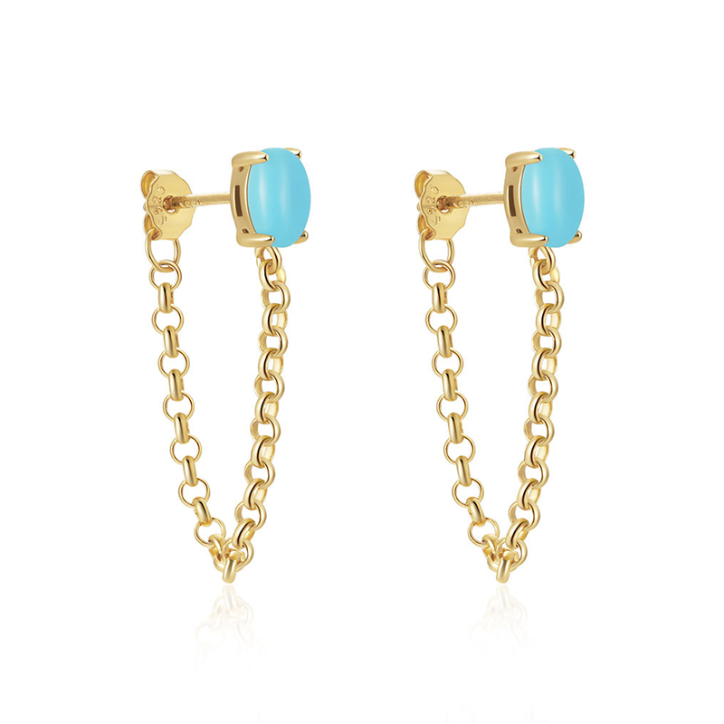 EF0029-sterling-silver-turquoise-earrings-tassel-chain-stud-earrings-18k-gold-plated-in-bulk-Wholesale-Jewelry-Suppliers-Atjuly-Jewelry