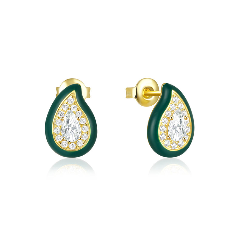 EF0092-wholesale-sterling-silver-cubic-zirconia-stud-earrings-supplies-green-enamel-earrings-waterdrop-shape-Wholesale-Jewelry-Suppliers-Atjuly-Jewelry